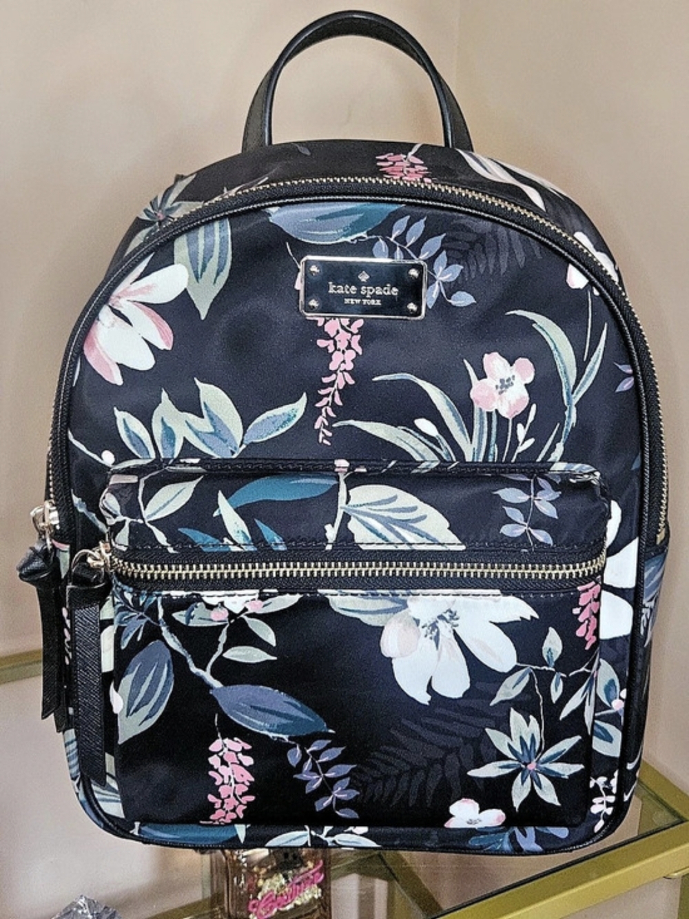 Kate Spade Wilson Road Botanical Small Bradley Backpack Black & Pink